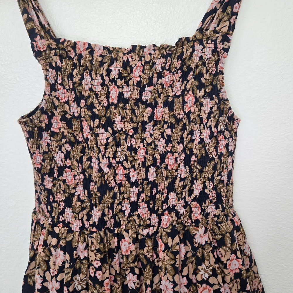 THML Navy Mini Dress with Pink Floral Pattern and Square Neckline Size M - Picture 7 of 14
